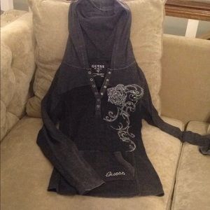 Guess Gray Ripped Hoodie style top with sequins